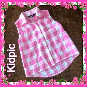 💕kidpik Pink and White Checkered Sleeveless Shirt ~ Sz XXS